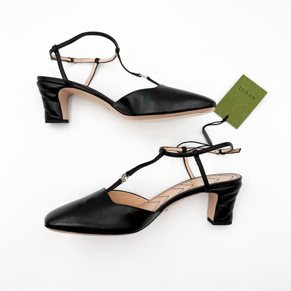 Gucci GG Black Leather T Strap Pumps Heels New EU 41 US 11 - Picture 7 of 12